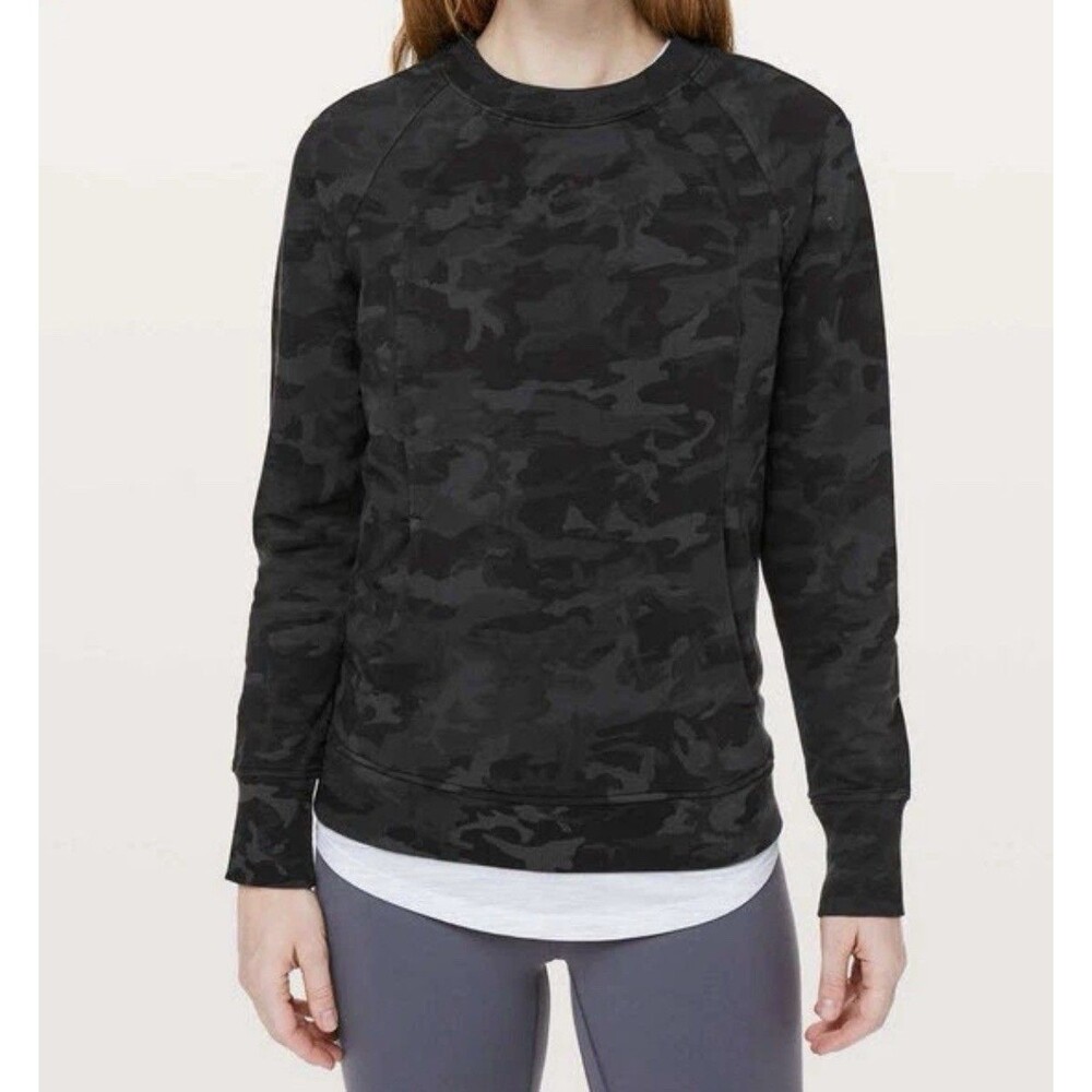 Lululemon Scuba Crew Size 12 Incognito Camo Grey Black Pullover Sweatshirt
